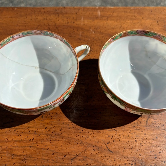 Pair of Chinese Rose Tea Cups - Picture 3 of 4